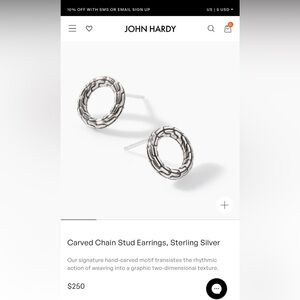 John Hardy Carved Chain Stud Earrings Sterling Silver